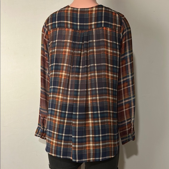 Anthropologie Maeve Semi  Sheer Plaid Button Down Blouse Long Sleeved Sz S - Picture 12 of 15